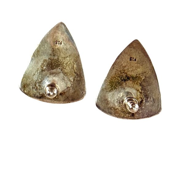 925 Sterling Silver Abalone Shell Triangle Stud Earrings Vintage Modernist - Picture 5 of 7